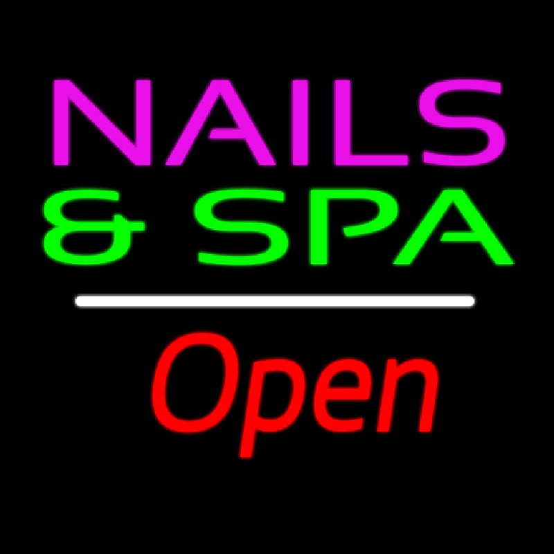 Nails And Spa Open White Line Neon Skilt