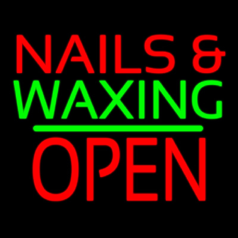 Nails And Wa ing Block Open Green Line Neon Skilt