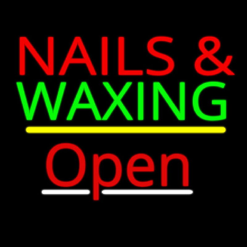 Nails And Wa ing Open Yellow Line Neon Skilt