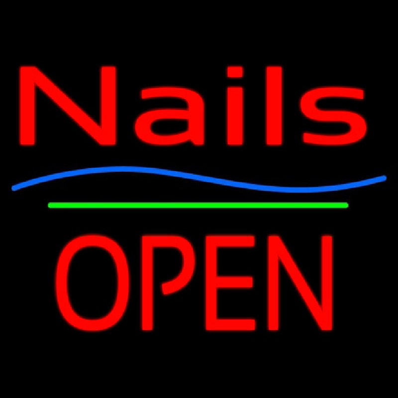 Nails Block Open Green Line Neon Skilt