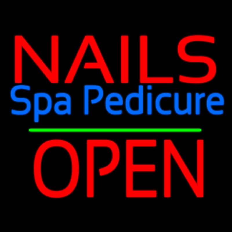 Nails Spa Pedicure Block Open Green Line Neon Skilt