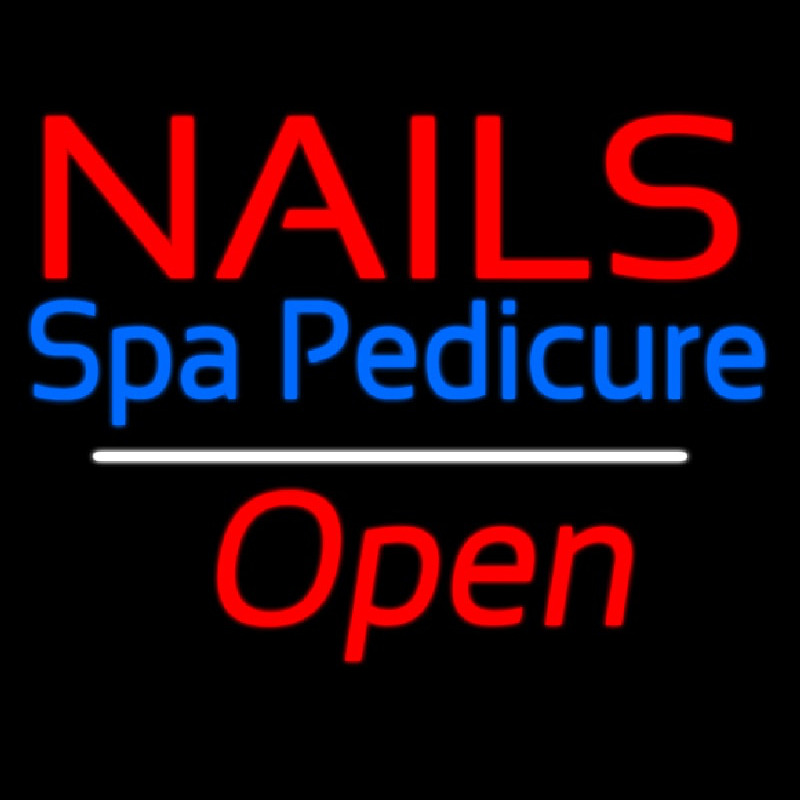 Nails Spa Pedicure Open White Line Neon Skilt