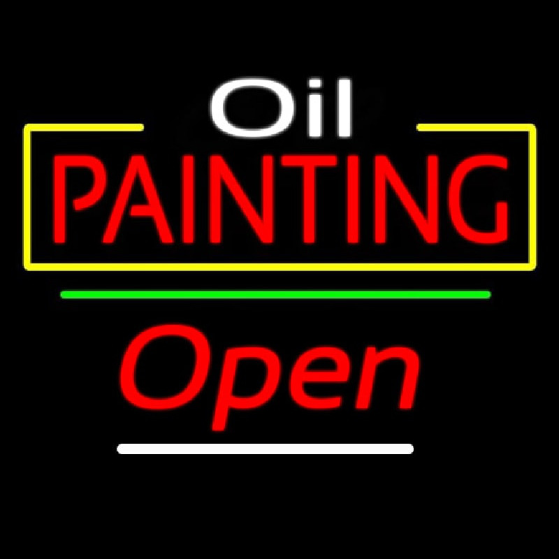 Oil Painting Green Line Open Neon Skilt