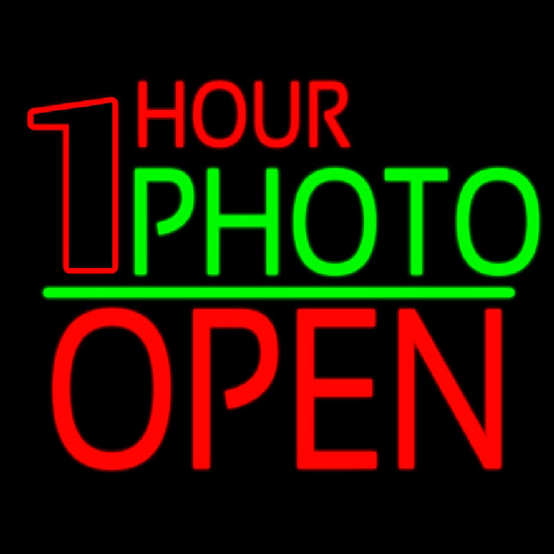 One Hour Photo Open 1 Neon Skilt