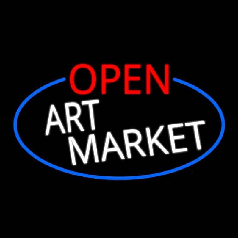 Open Art Market Oval With Blue Border Neon Skilt