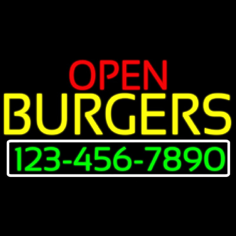 Open Burgers With Numbers Neon Skilt