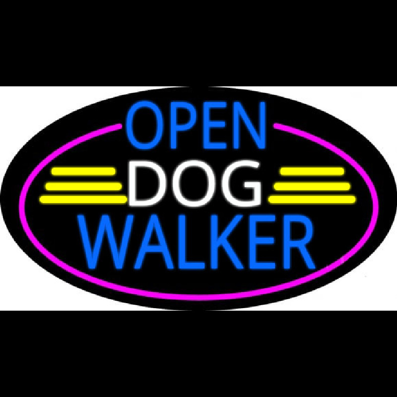 Open Dog Walker Oval With Pink Border Neon Skilt