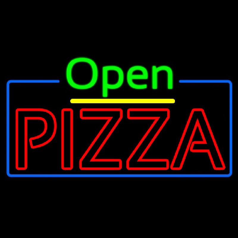 Open Double Stroke Pizza With Blue Border Neon Skilt