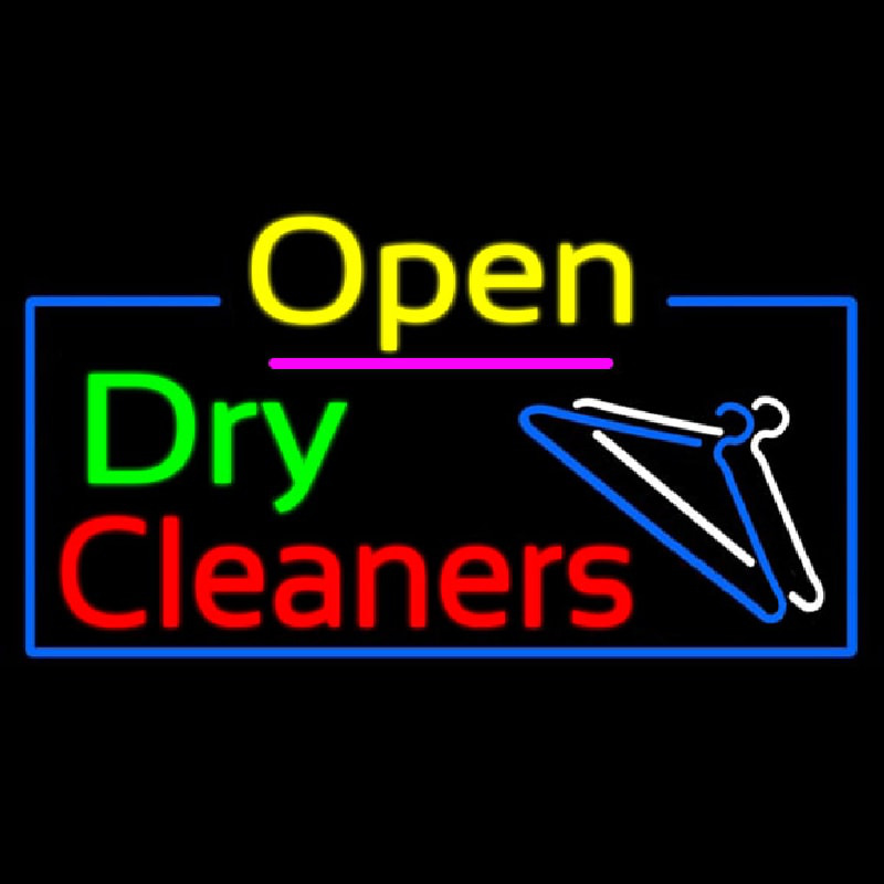 Open Dry Cleaners Logo Neon Skilt