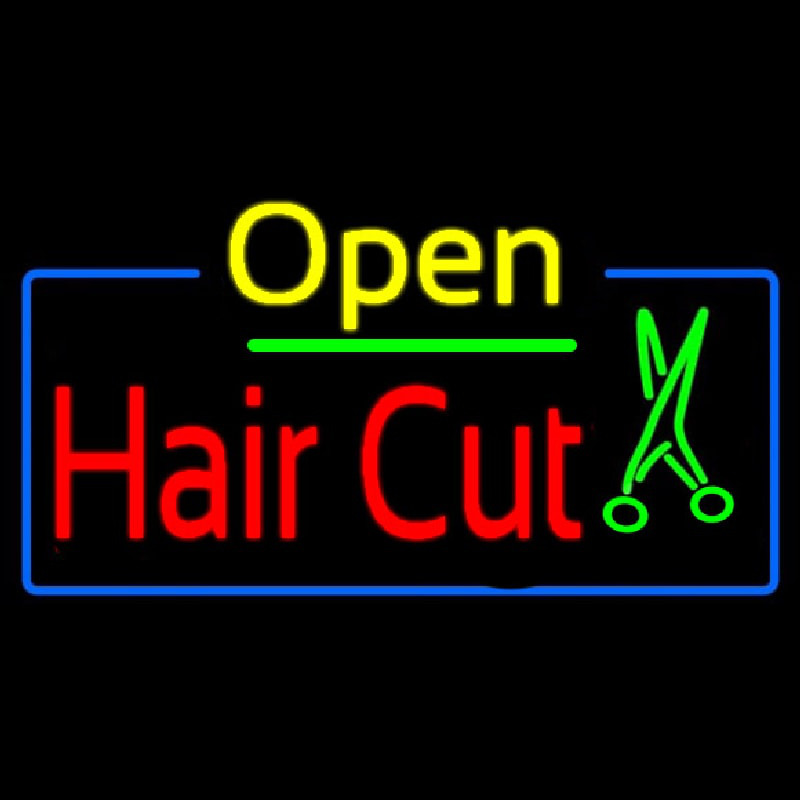 Open Hair Cut With Scissor Neon Skilt