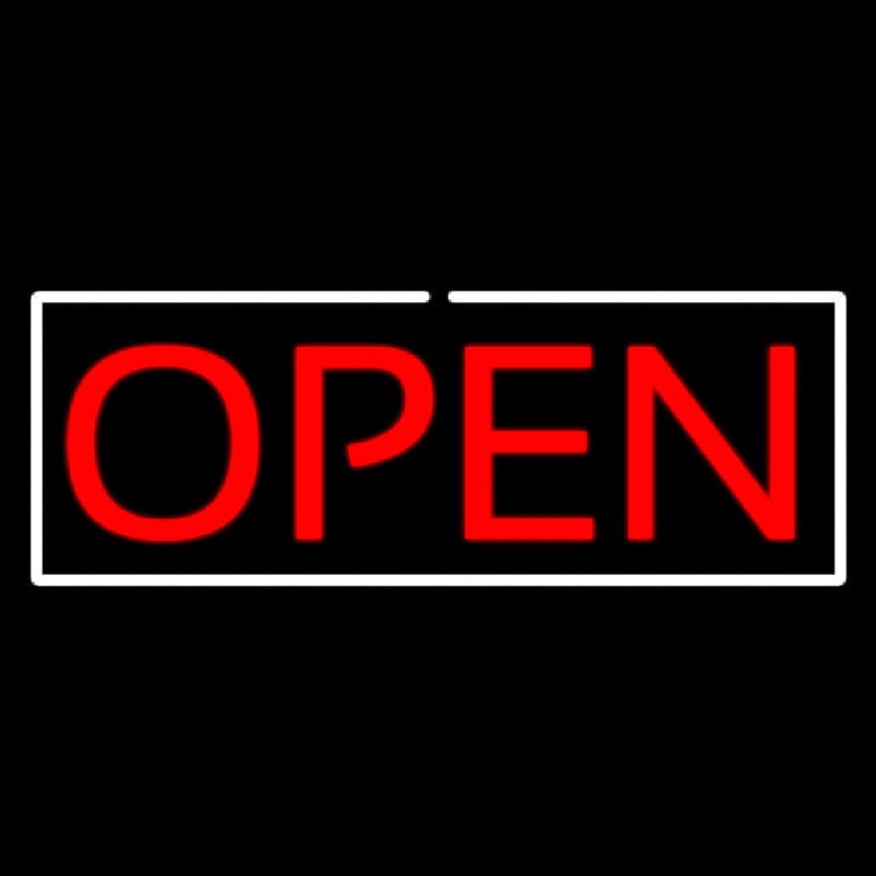 Open Horizontal Red Letters With White Border Neon Skilt