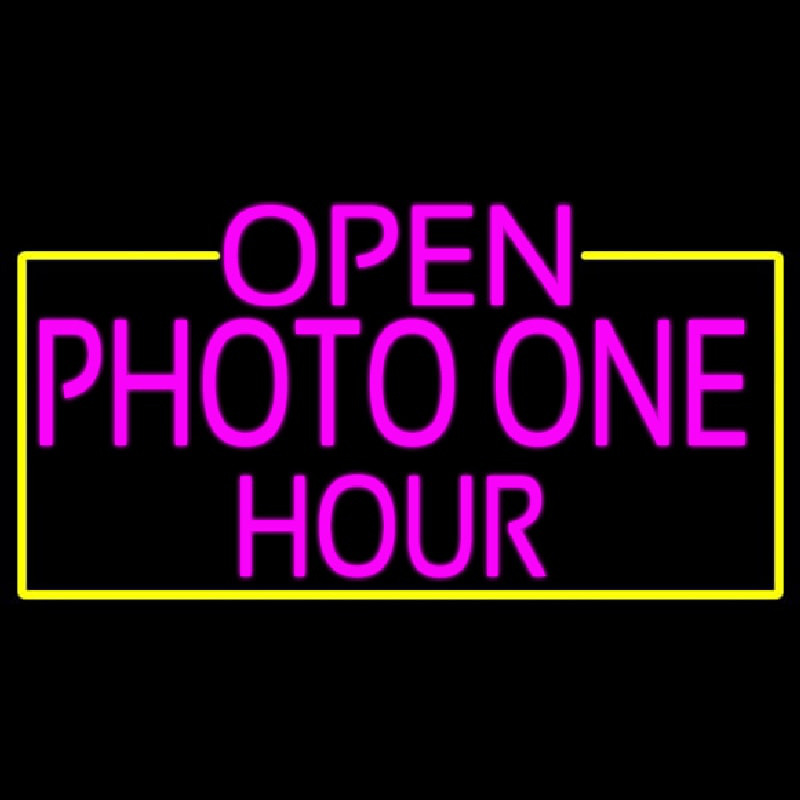 Open Photo One Hour With Yellow Border Neon Skilt