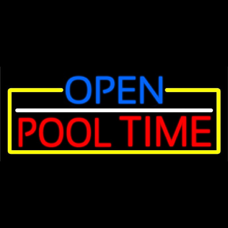 Open Pool Time With Yellow Border Neon Skilt