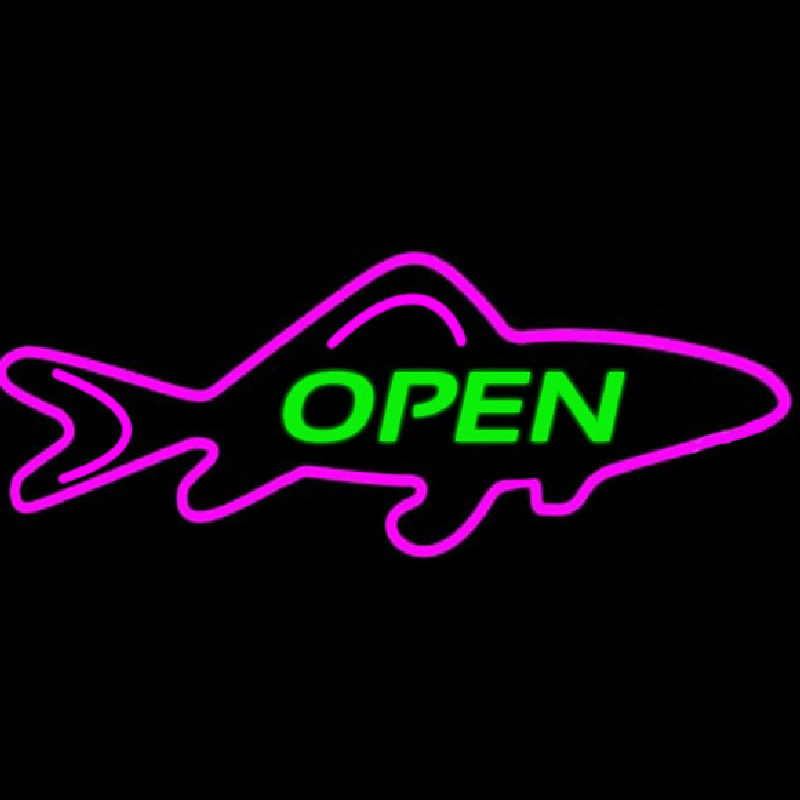 Open Purple Finned Fish Neon Skilt