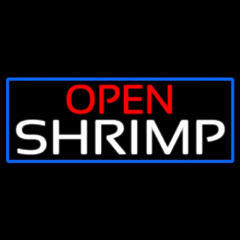 Open Shrimp With Blue Border Neon Skilt