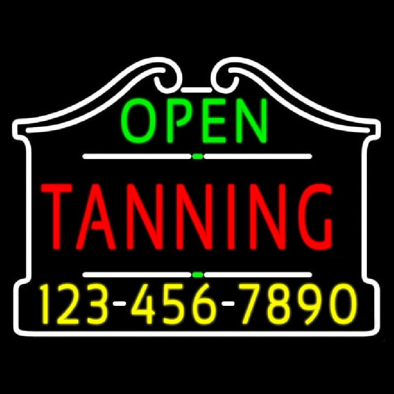 Open Tanning With Phone Number Neon Skilt