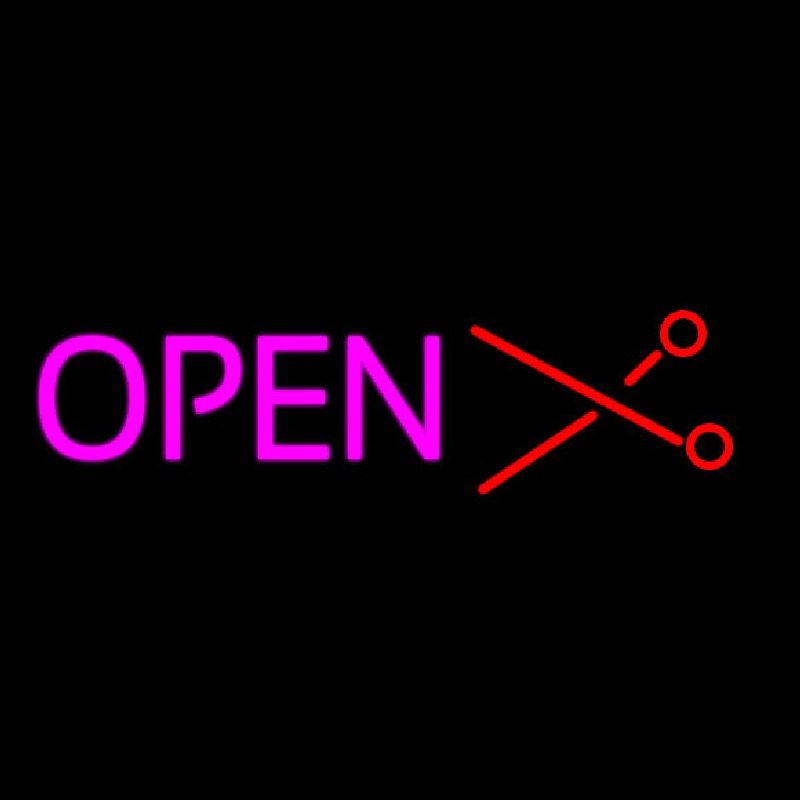 Open With Scissor Logo Neon Skilt