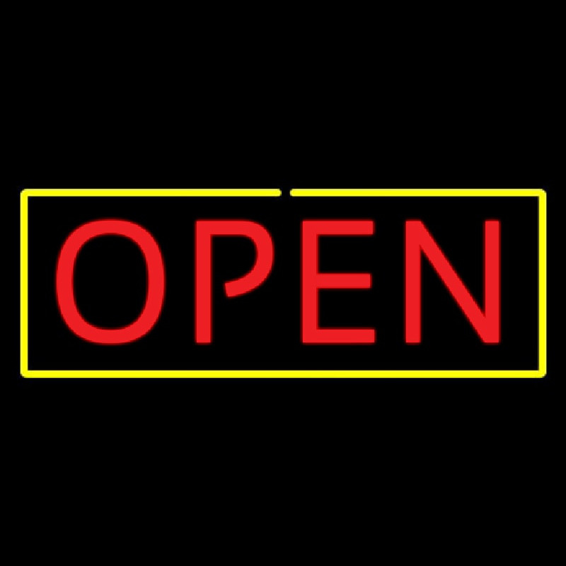 Open Yellow Border Red Letters Neon Skilt