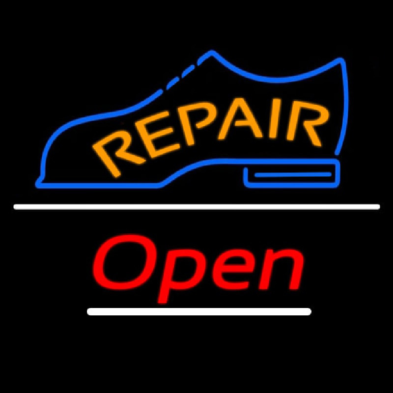 Orange Repair Shoe Logo Open Neon Skilt