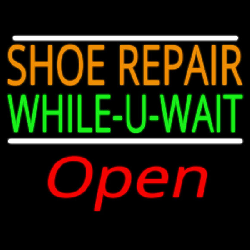 Orange Shoe Repair Green While You Wait Open Neon Skilt