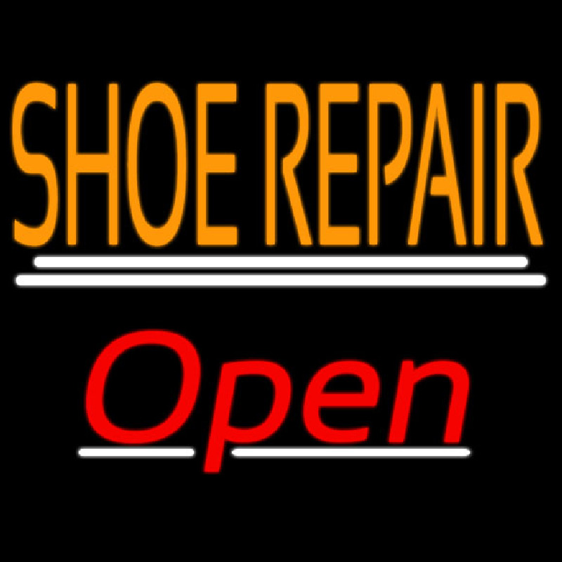 Orange Shoe Repair Open With Line Neon Skilt