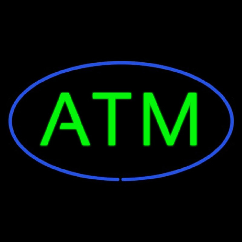 Oval Atm Blue Border Neon Skilt