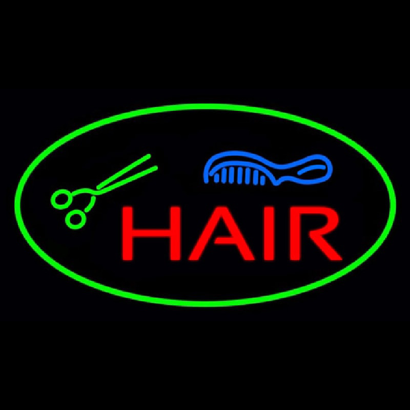 Oval Hair With Comb And Scissor Neon Skilt