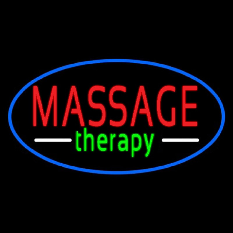 Oval Massage Therapy Blue Border Neon Skilt