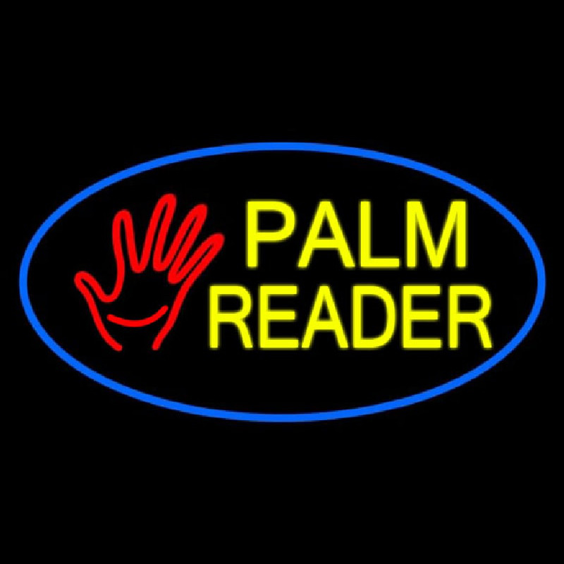 Palm Reader Logo Blue Oval Neon Skilt