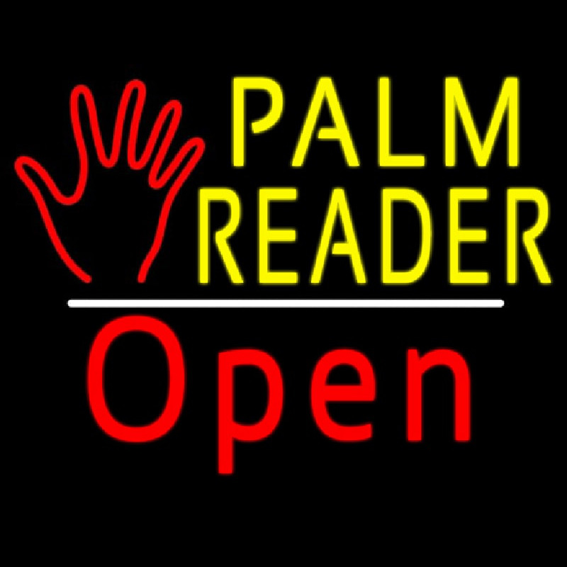 Palm Reader Logo Open White Line Neon Skilt