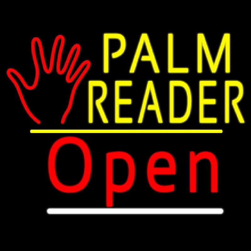 Palm Reader Logo Open Yellow Line Neon Skilt