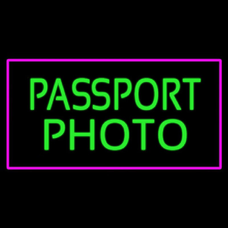 Passport Photo Purple Rectangle Neon Skilt