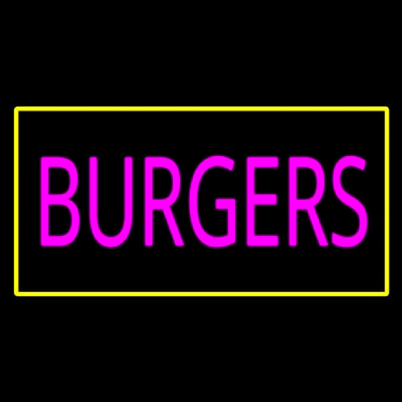 Pink Burgers Rectangle Yellow Neon Skilt