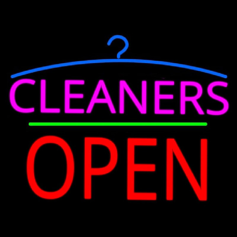 Pink Cleaners Block Open Neon Skilt