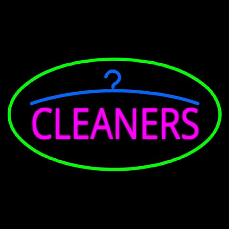 Pink Cleaners Oval Green Border Neon Skilt