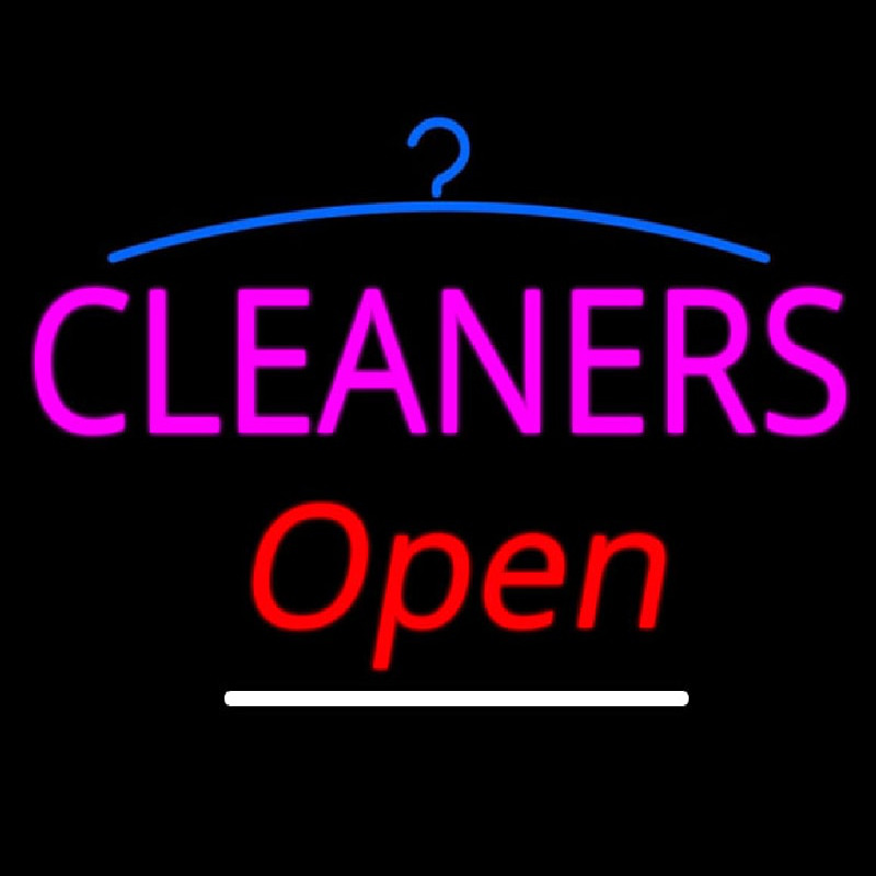 Pink Cleaners Slant Open Logo Neon Skilt