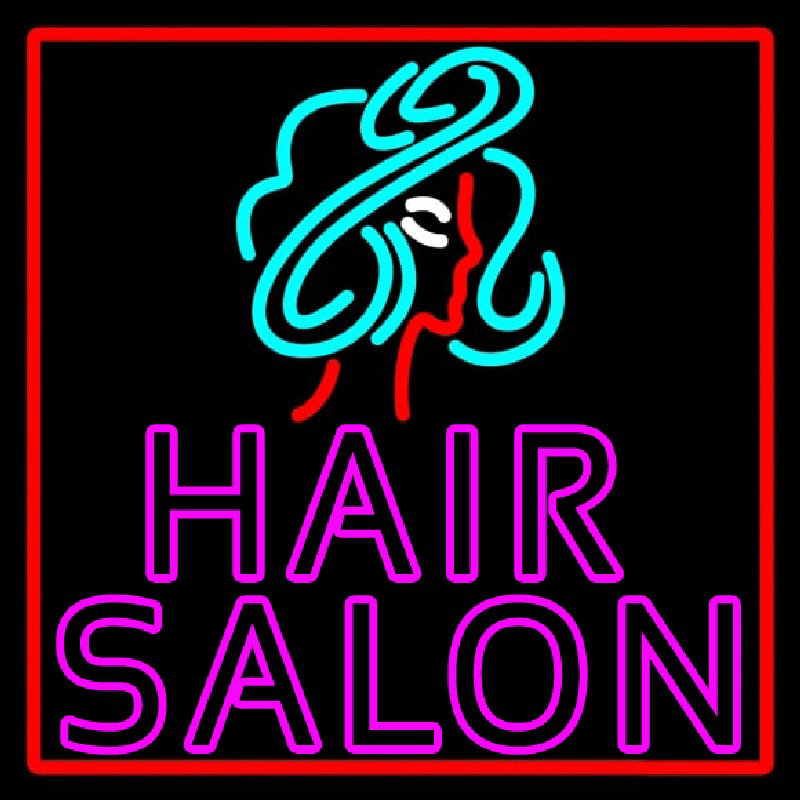 Pink Double Stroke Hair Salon With Girl Logo Neon Skilt