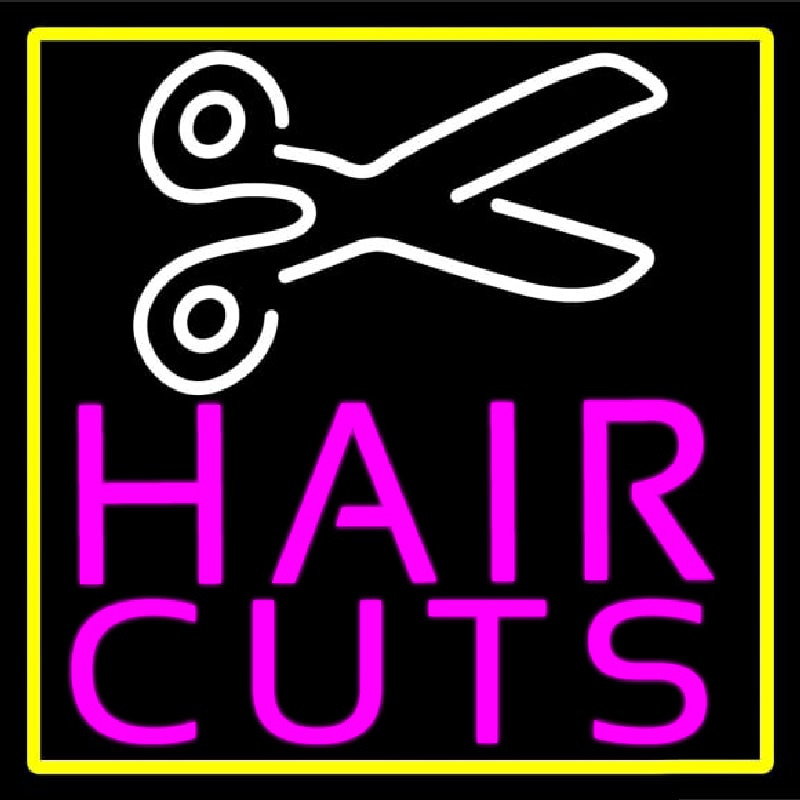 Pink Hair Cut With Scissor Neon Skilt