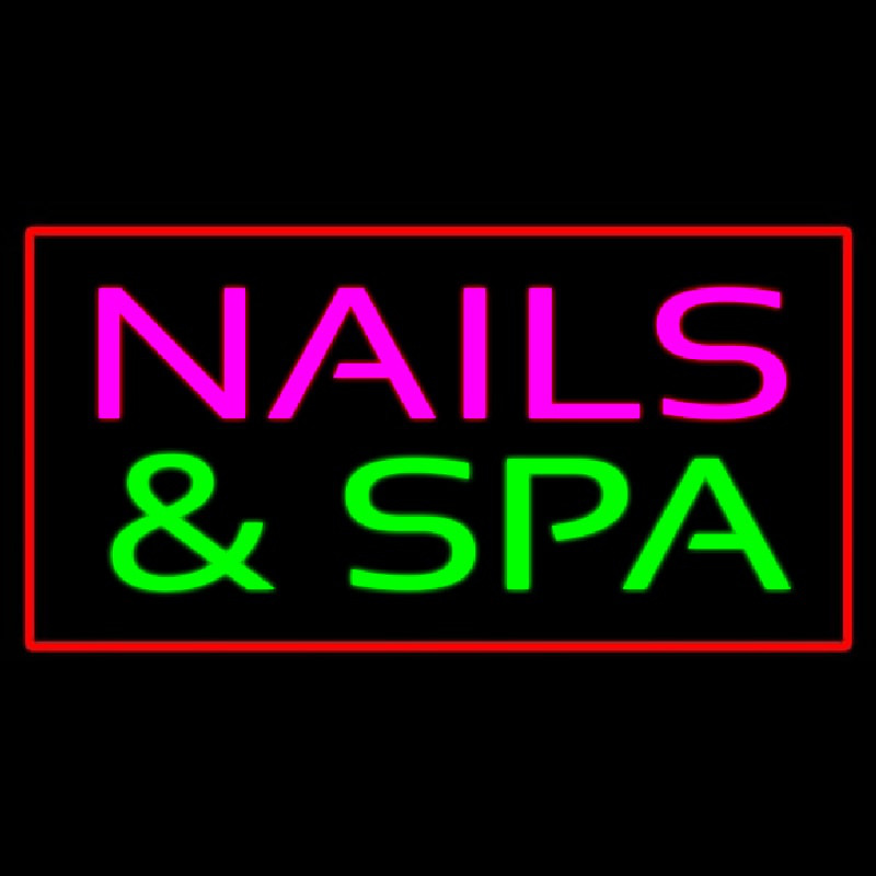 Pink Nails And Spa With Red Border Neon Skilt