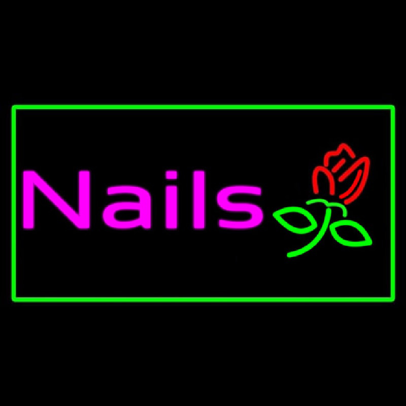 Pink Nails With Flower Logo Green Border Neon Skilt