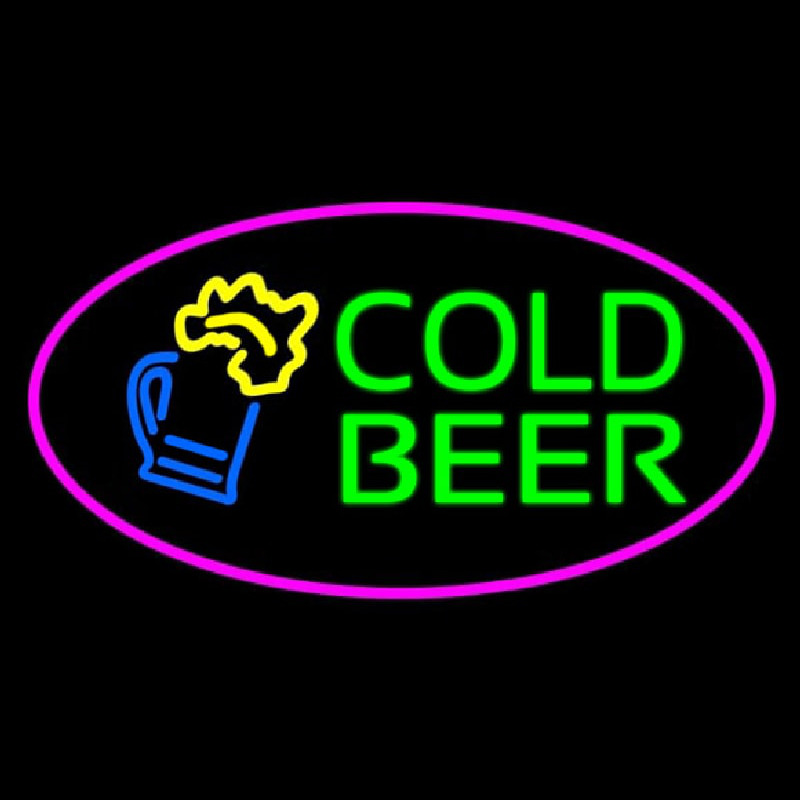 Pink Oval Cold Beer Neon Skilt