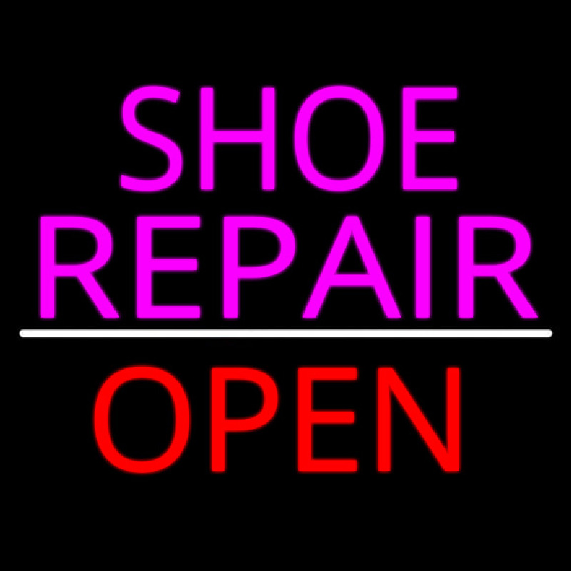 Pink Shoe Repair Open With Line Neon Skilt