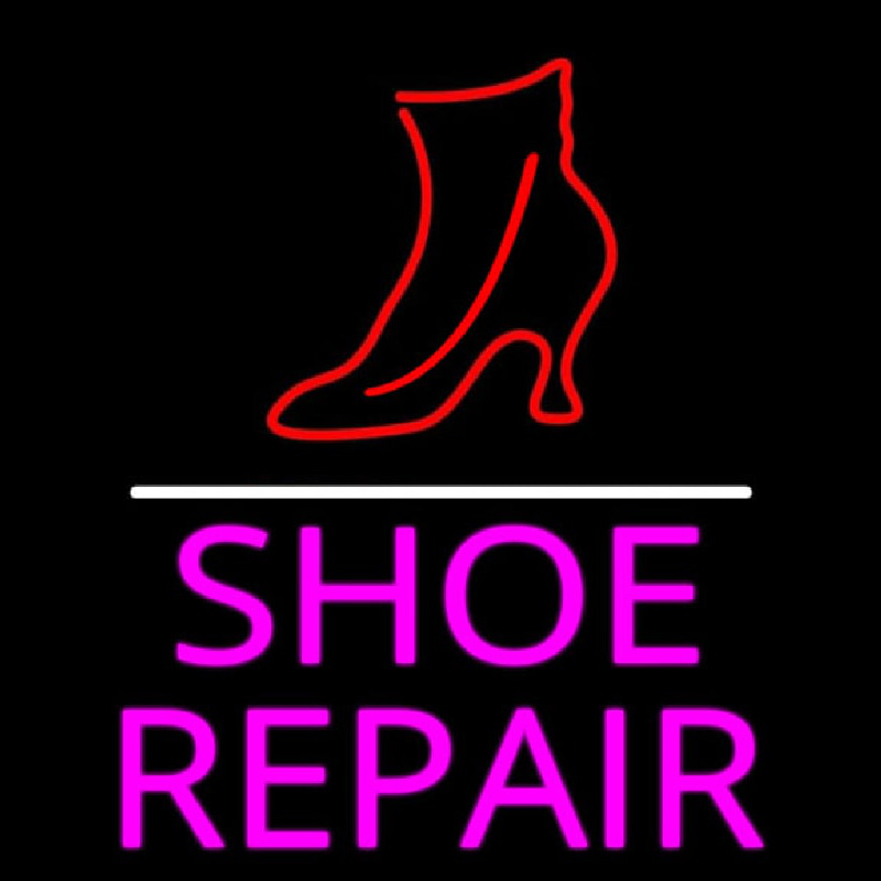 Pink Shoe Repair With Line Neon Skilt