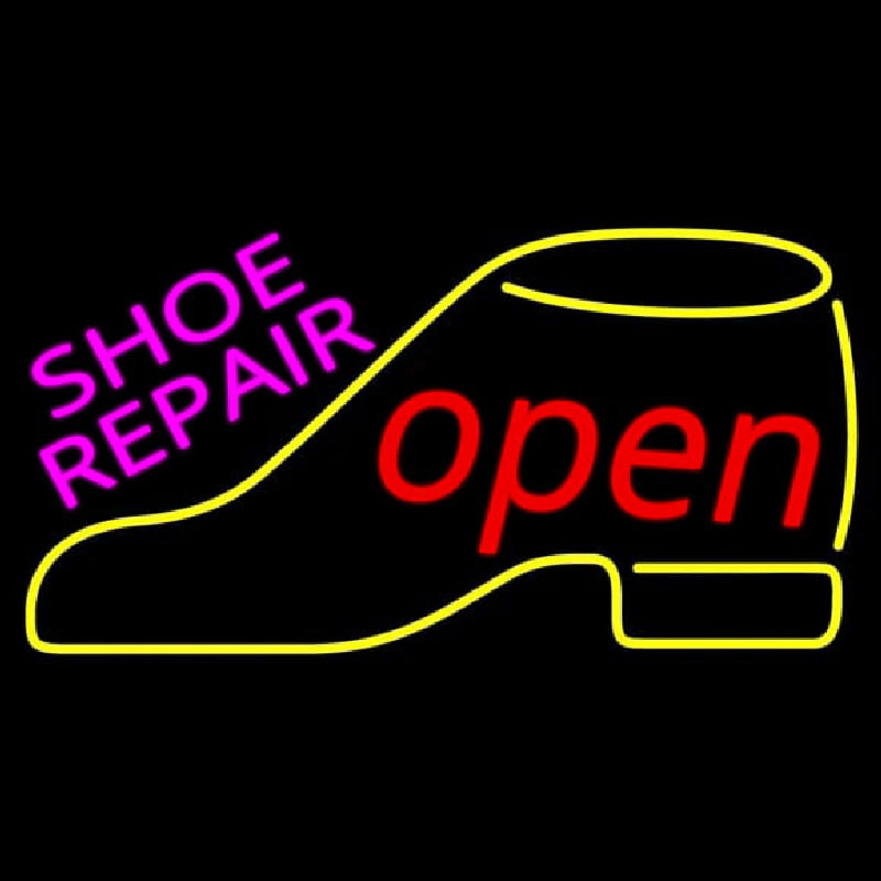 Pink Shoe Repair Yellow Shoe Open Neon Skilt