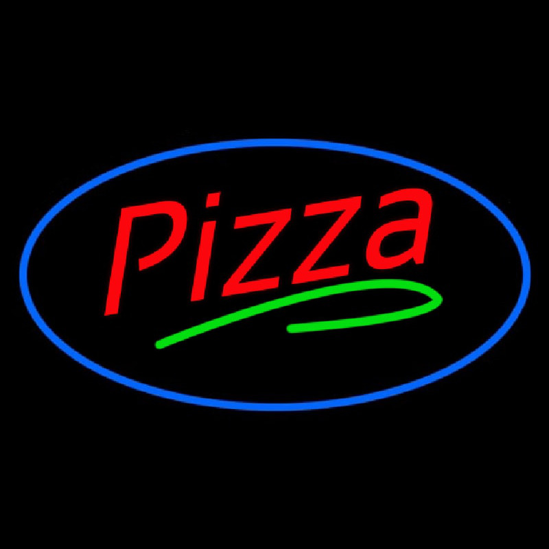 Pizza Oval Blue Border Neon Skilt