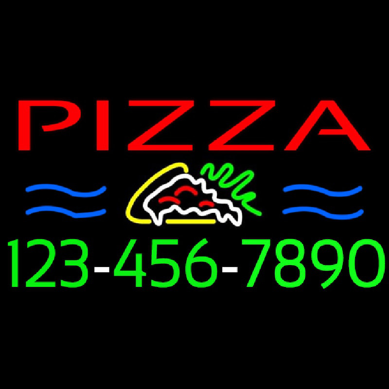 Pizza With Phone Number Neon Skilt