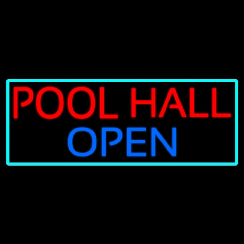 Pool Hall Open With Turquoise Neon Skilt