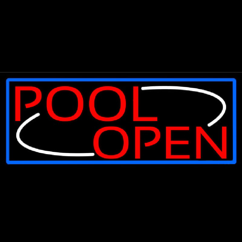 Pool Open With Blue Border Neon Skilt