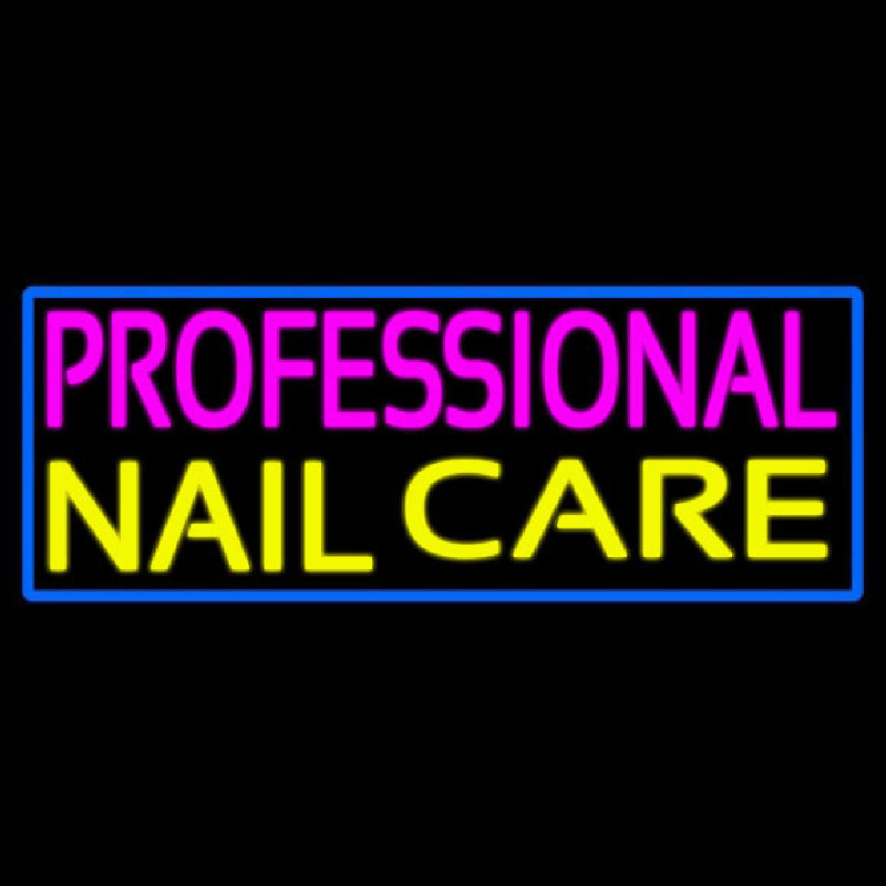 Professional Nail Care With Blue Border Neon Skilt