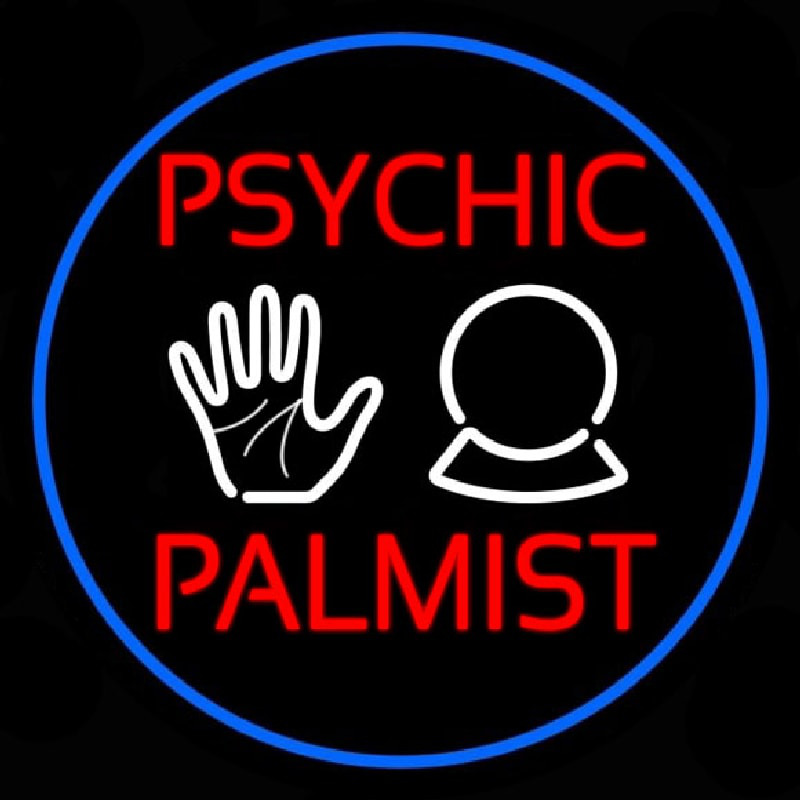 Psychic Palmist Blue Border Neon Skilt